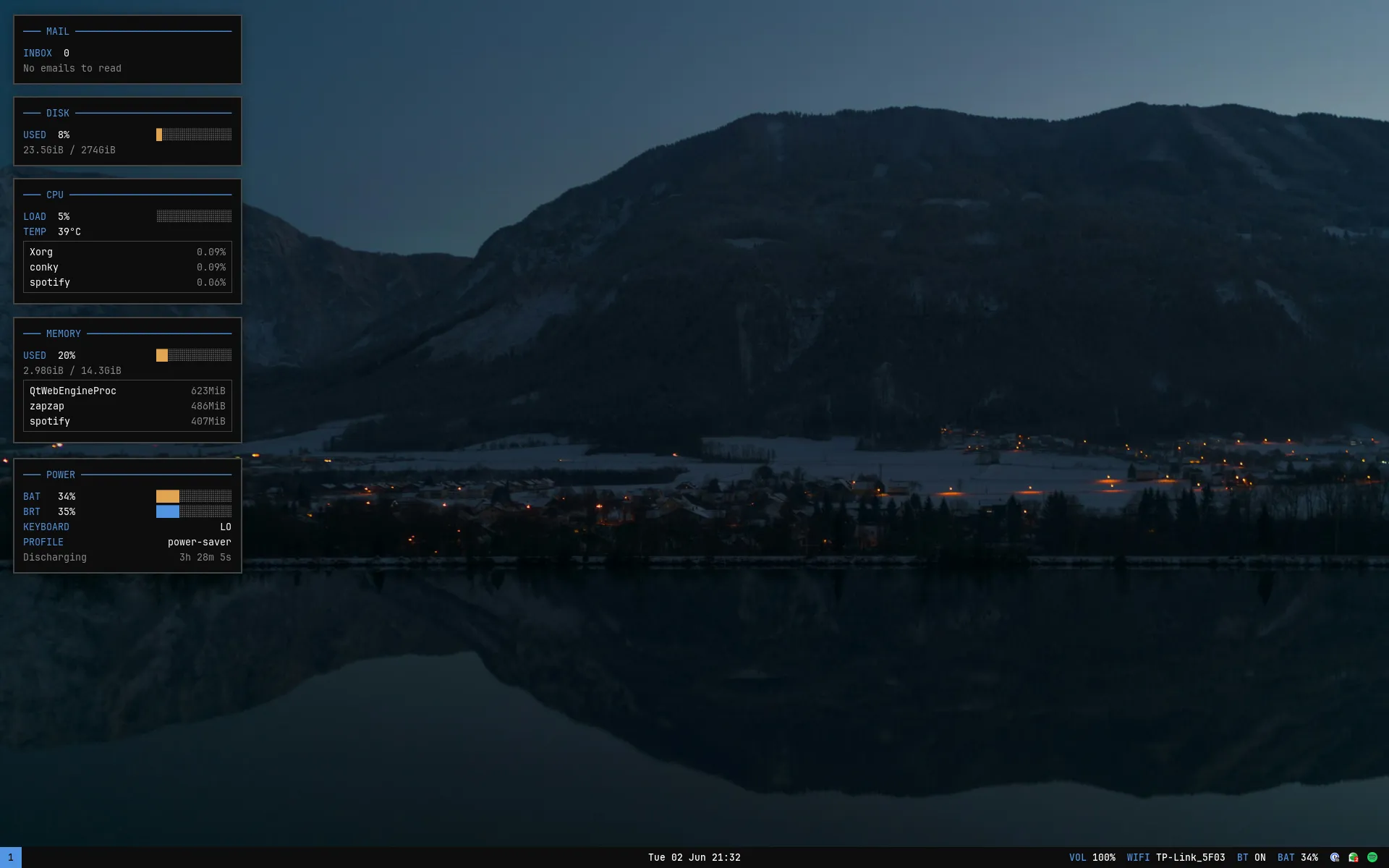 i3 desktop in the dark theme