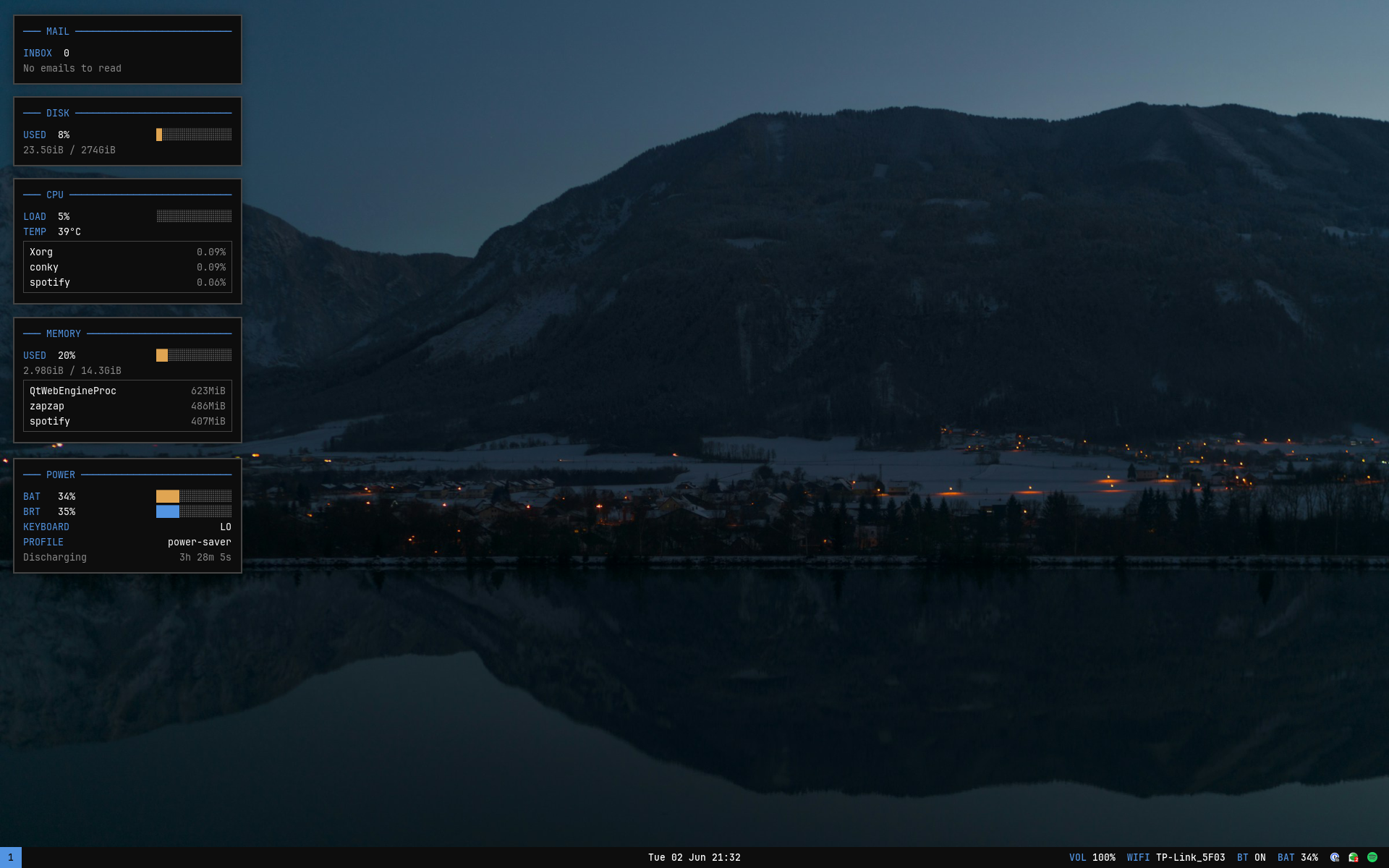 i3 desktop in the dark theme